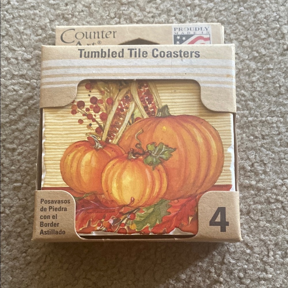 Pumpkin Tumbled Tile Coasters Set